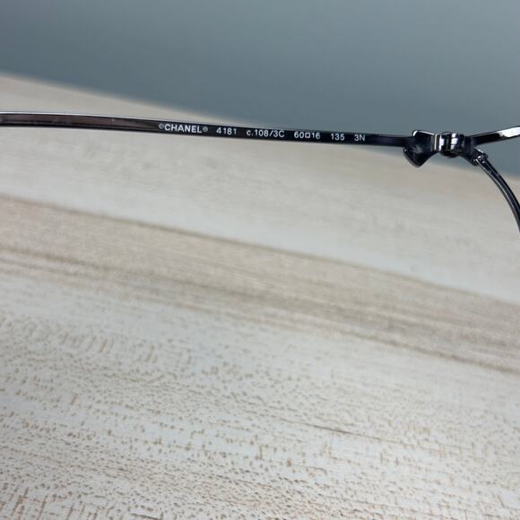 Chanel 4181 Cat Eye Sunglasses Silver Tone Wire Black Aviators Luxury Designer - Picture 11 of 16